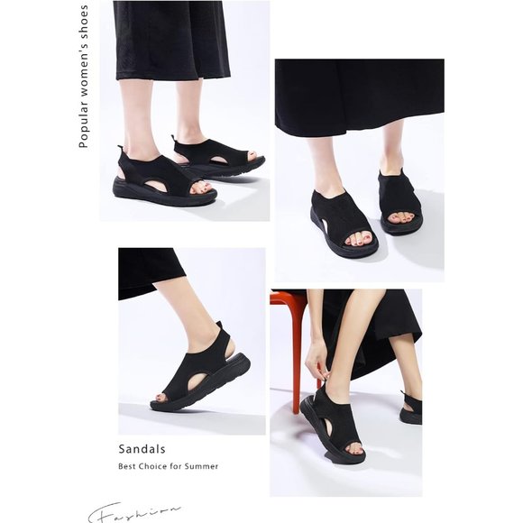 Women's Walking Sandals Summer Athletic Sport Sandals Orthotic Sandals-Black - Picture 7 of 7